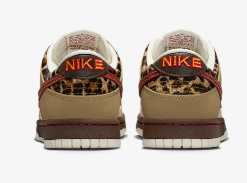 Nike Dunk Low Unisex Sneakers – Beige / Olive / Burgundy with Leopard Details