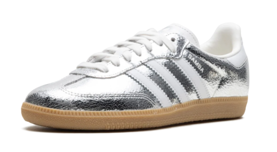 adidas Samba OG Women's Sneakers – Silver Metallic Cracked Leather (JR0035)