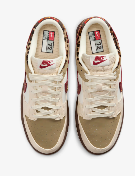 Nike Dunk Low Unisex Sneakers – Beige / Olive / Burgundy with Leopard Details
